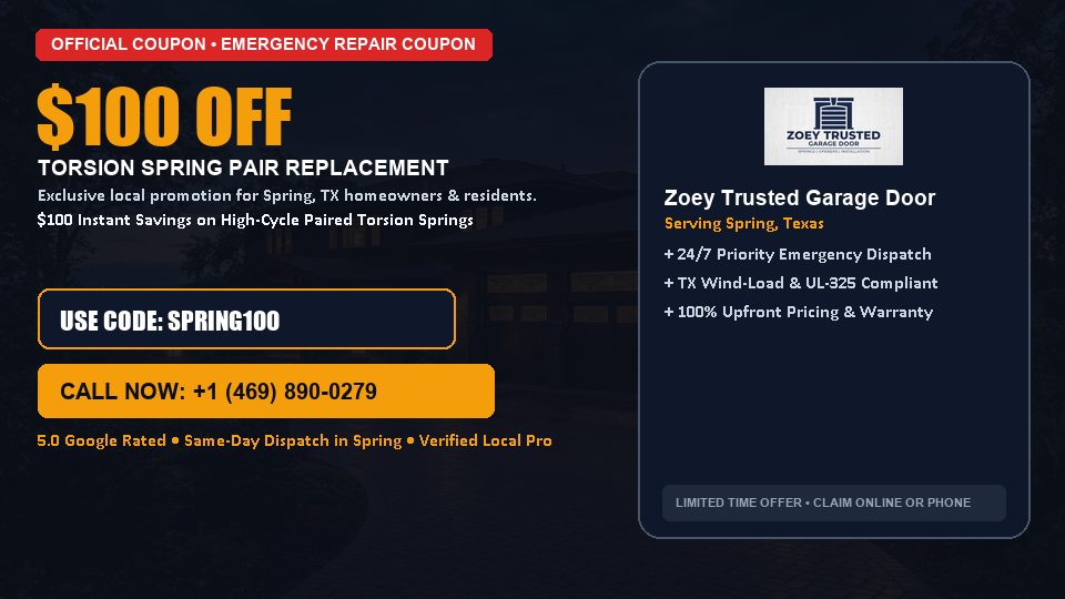 Zoey Trusted Garage Door $100 OFF Dual Torsion Spring Replacement